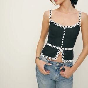 Reformation Linen Cassandra Black White Daisy Tank 8